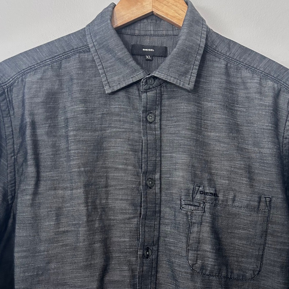 Diesel Button Down Shirt Mens XL Gray Textured Long Sleeve Casual Pocket